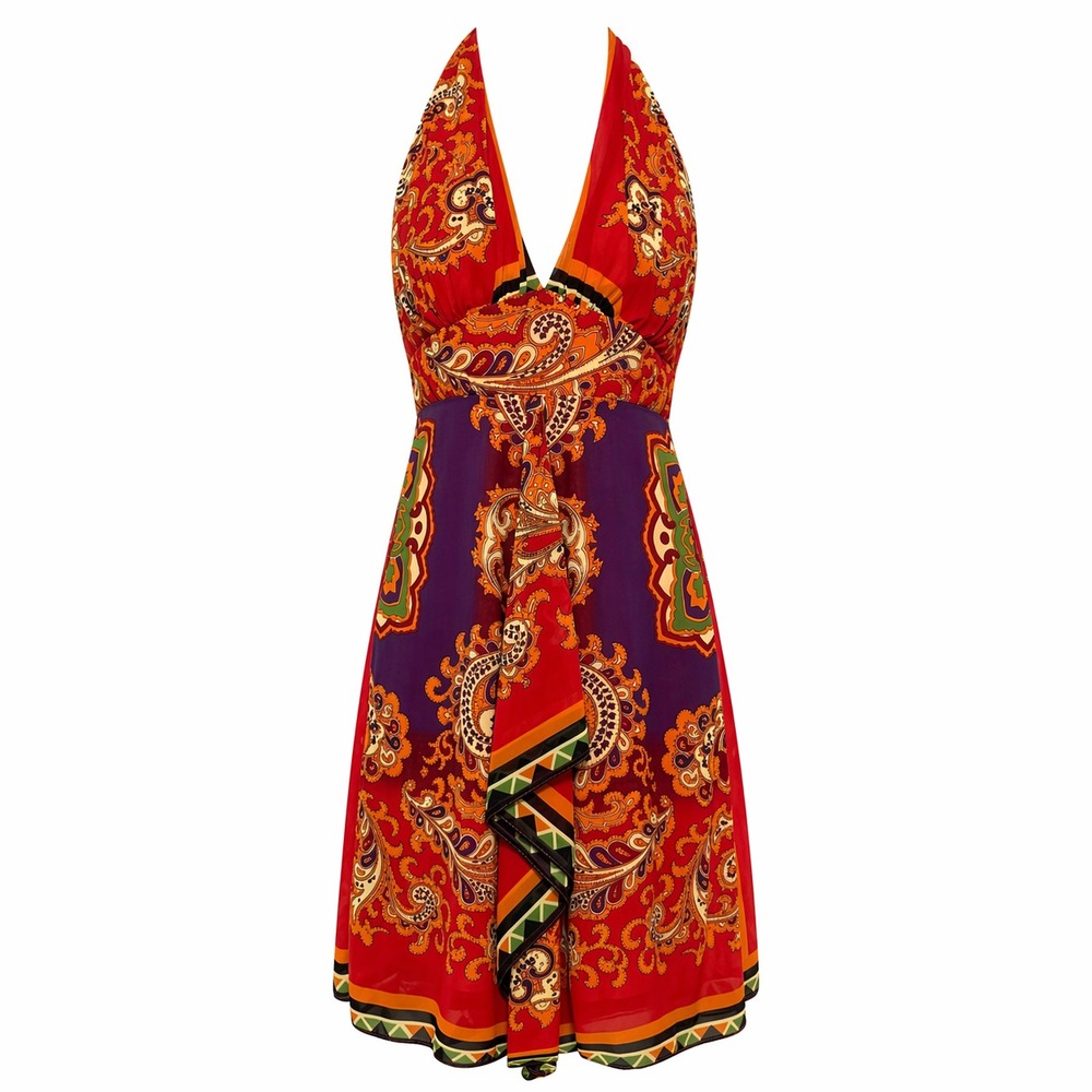 Y2K Rubber Ducky Productions Eclectic Festival Halter Dress Womens Small Boho